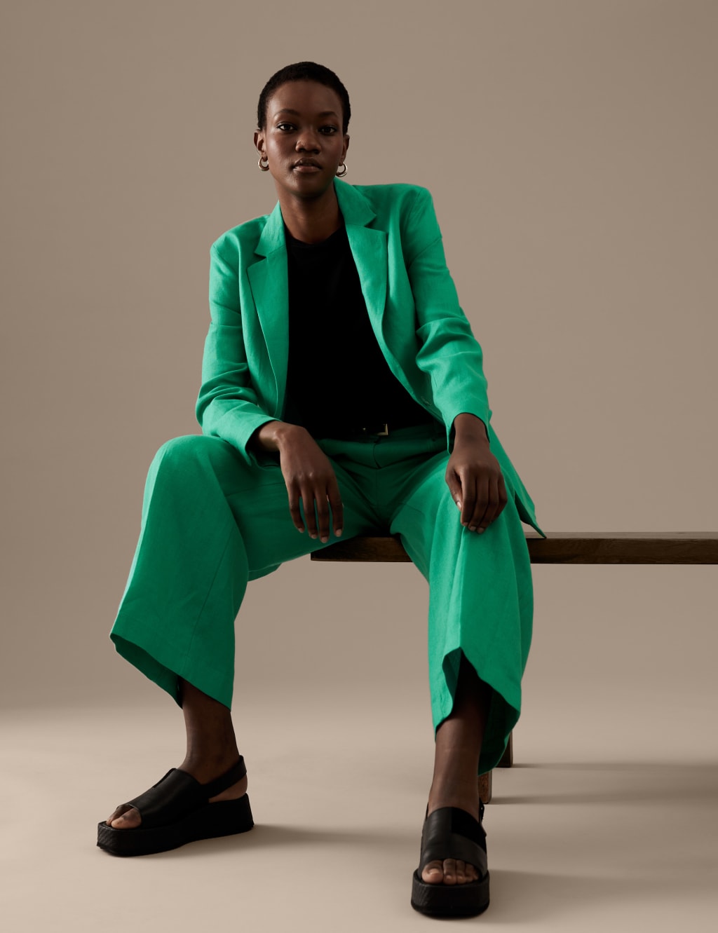 Pure Irish Linen Pleated Wide Leg Trousers image 2