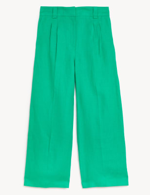 Pure Irish Linen Pleated Wide Leg Trousers