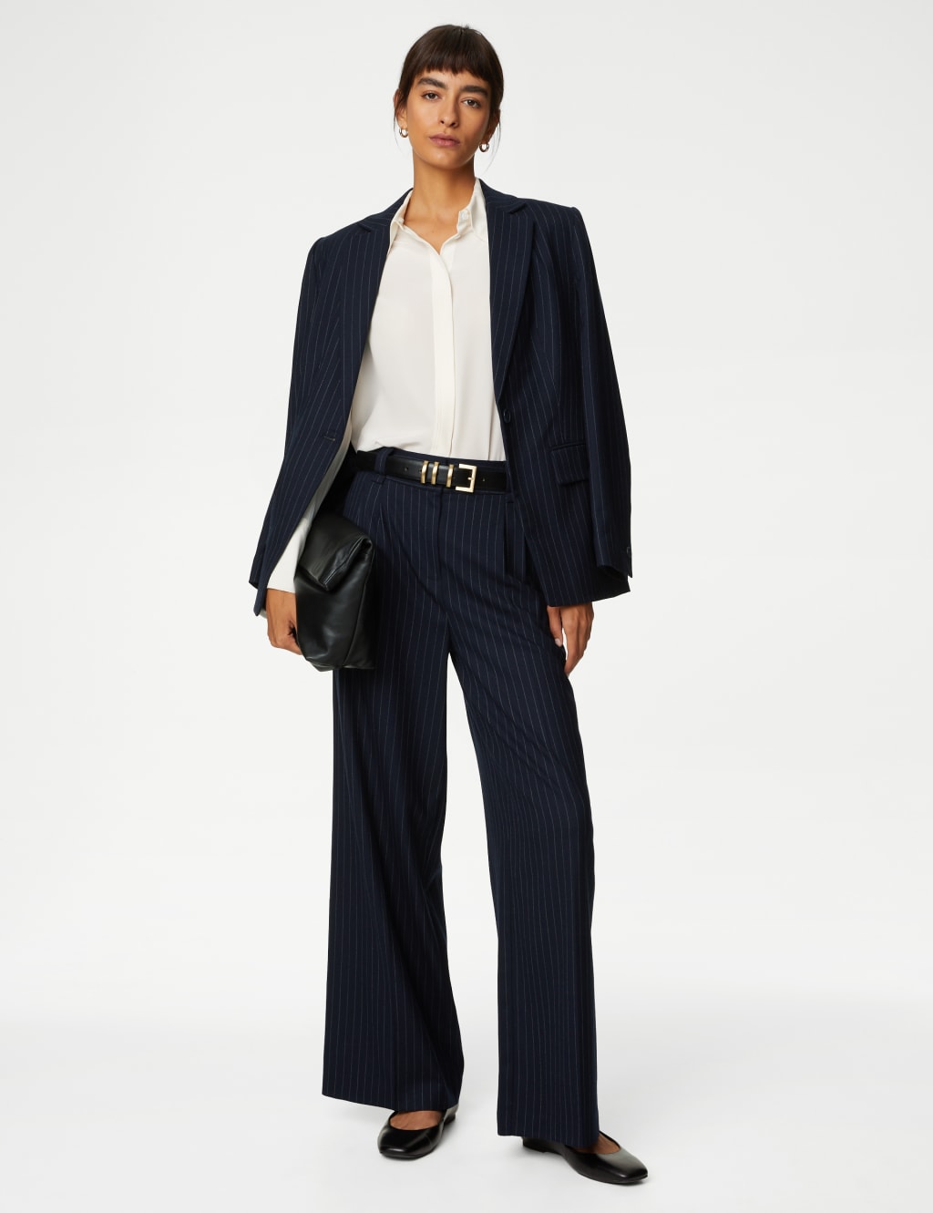 Ladies navy striped trousers shop