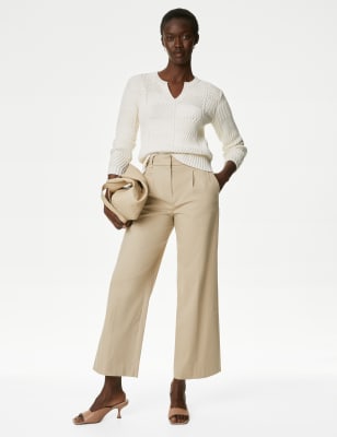 Cotton Rich Pleat Front Wide Leg Chinos | M&S PT