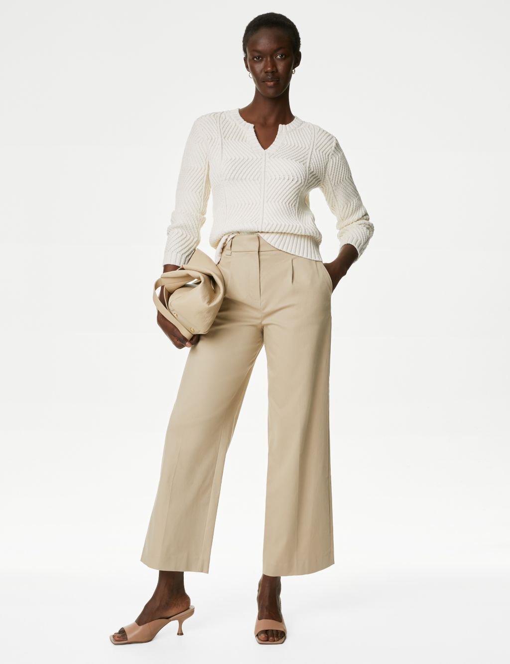 Cotton Rich Pleat Front Wide Leg Chinos image 1