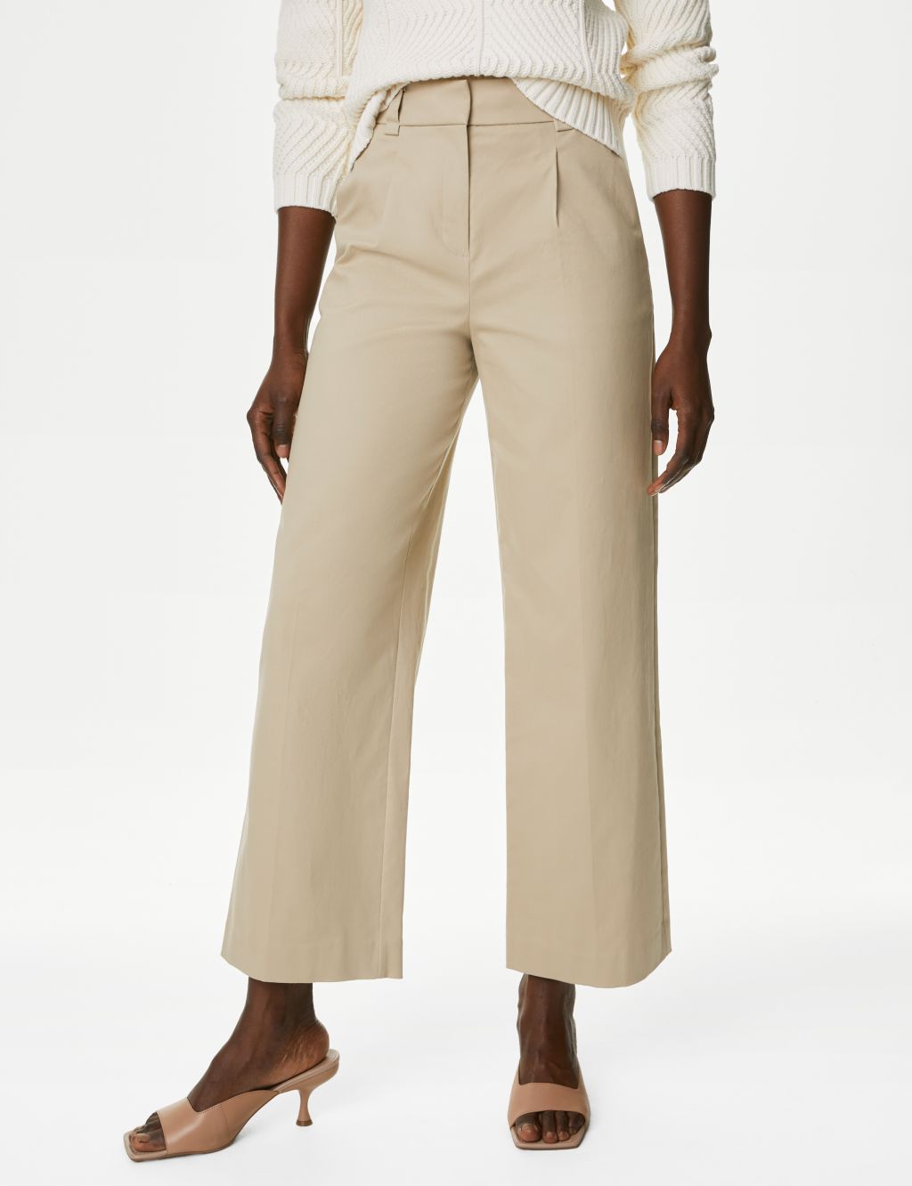 Cotton Rich Pleat Front Wide Leg Chinos image 3
