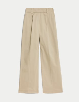 Cotton Rich Pleat Front Wide Leg Chinos