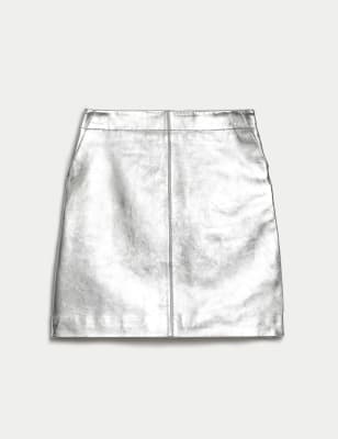 Leather Mini A-Line Skirt