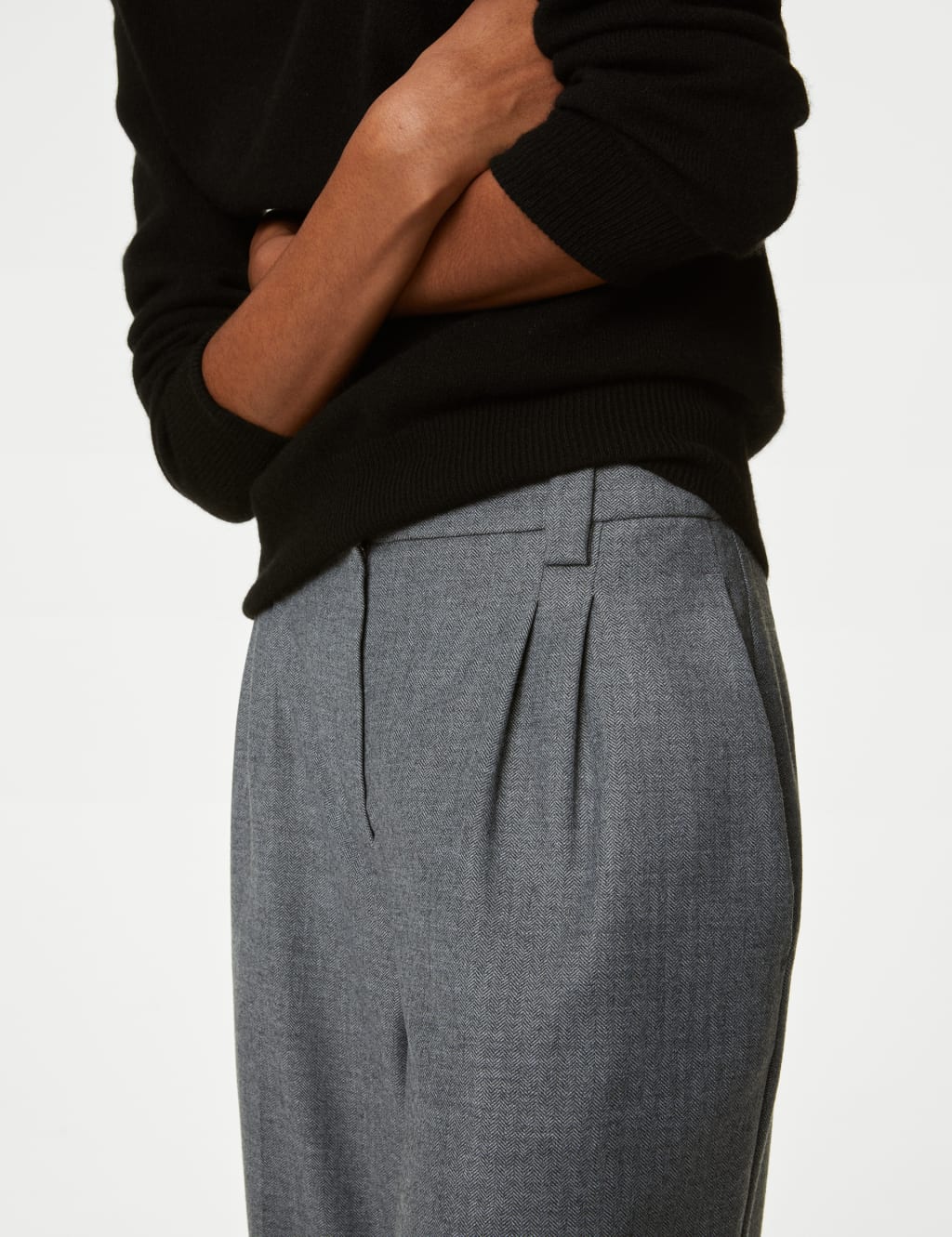 Wool Blend Herringbone Wide Leg Trousers image 3