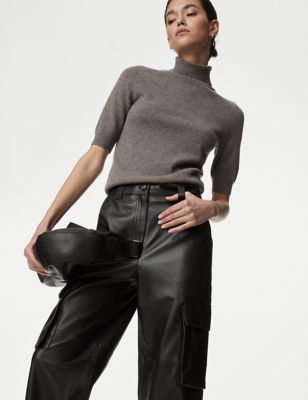 Leather Cargo Wide Leg Trousers
