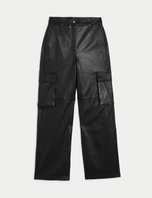 Leather Cargo Wide Leg Trousers