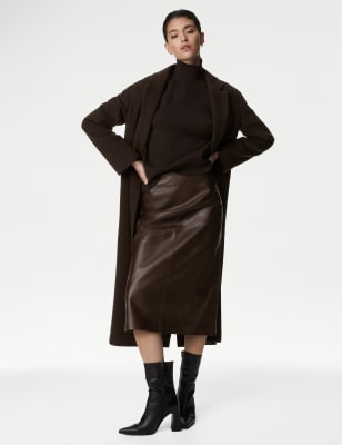 

Womens Autograph Leather Midi A-Line Skirt - Dark Brown, Dark Brown