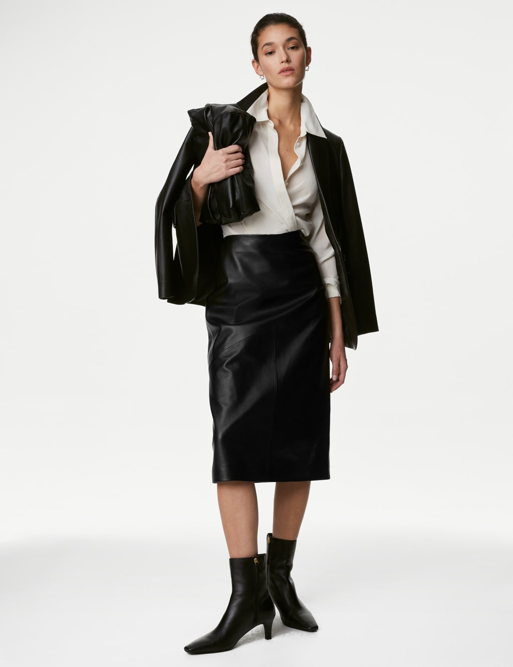 Leather Midi A-Line Skirt image 1
