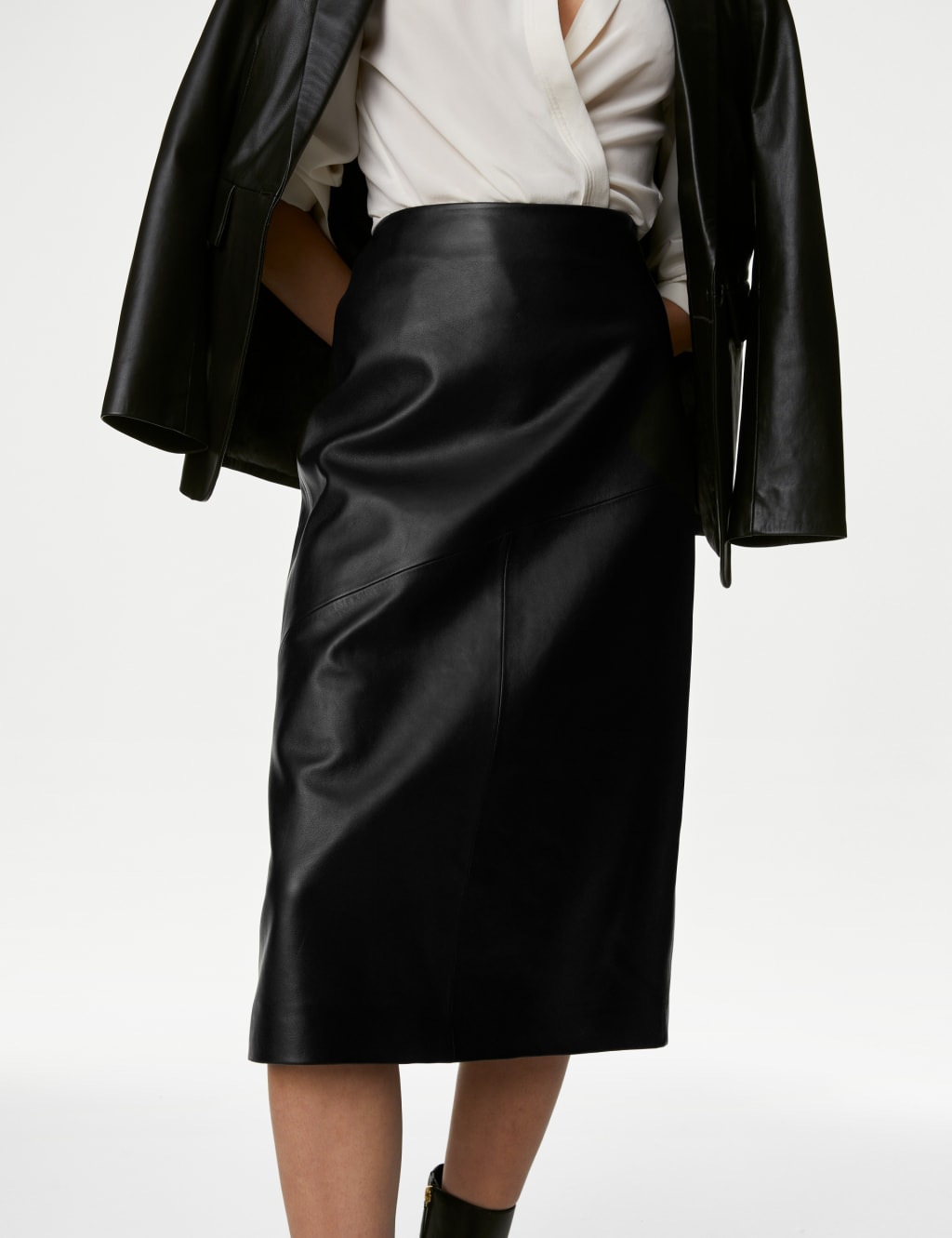 Leather Midi A-Line Skirt image 3