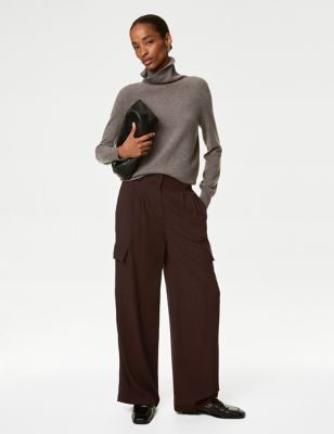 Cargo Wide Leg Trousers with Wool - CA