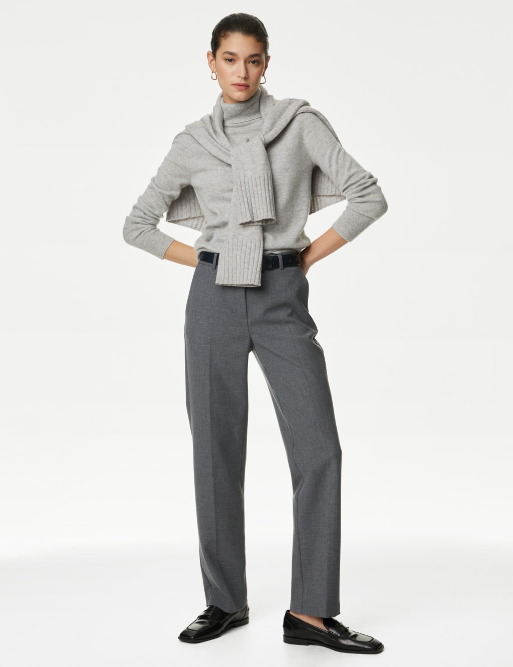 Straight Leg Trousers with Wool