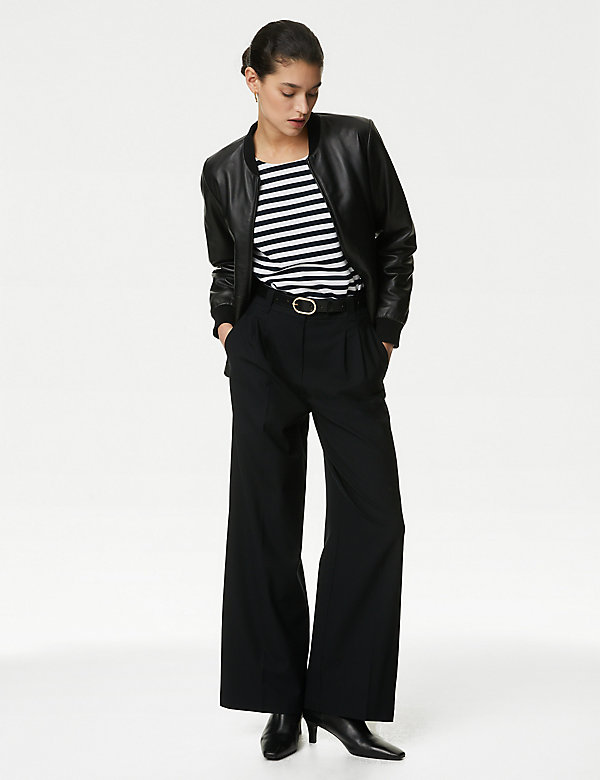 Wool Blend Wide Leg Trousers with Silk - IL