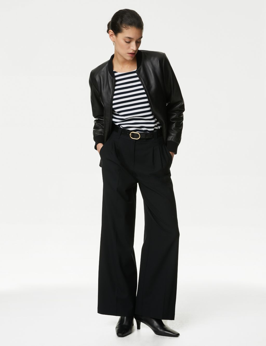 Wool Blend Wide Leg Trousers with Silk image 1