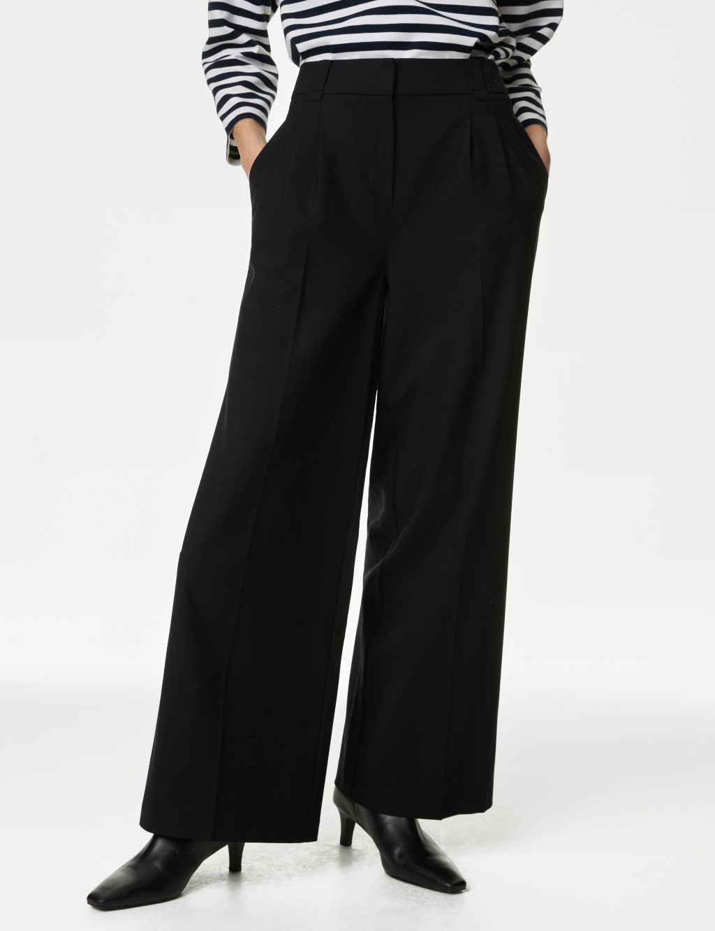 Wool Blend Wide Leg Trousers with Silk image 3