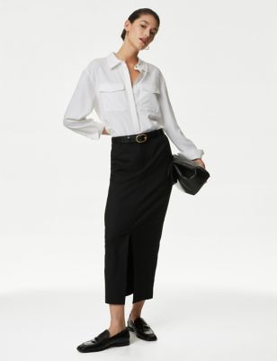 Autograph Women's Wool Blend Maxi Column Skirt - 6 - Black, Black