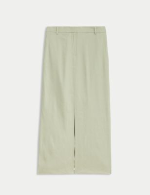 Linen Blend Maxi Pencil Skirt
