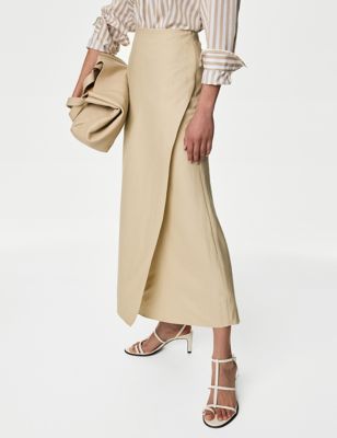 Linen Blend Maxi Wrap Skirt - CZ