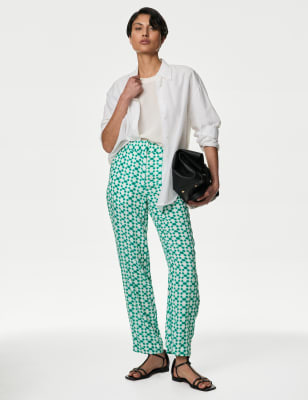 

Womens Autograph Cupro Rich Printed Straight Leg Trousers - Green Mix, Green Mix