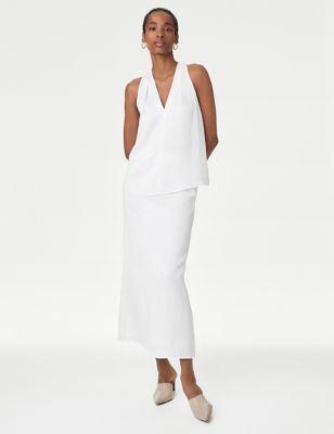 Autograph Womens Linen Blend Maxi A-Line Skirt - 14 - Soft White, Soft White