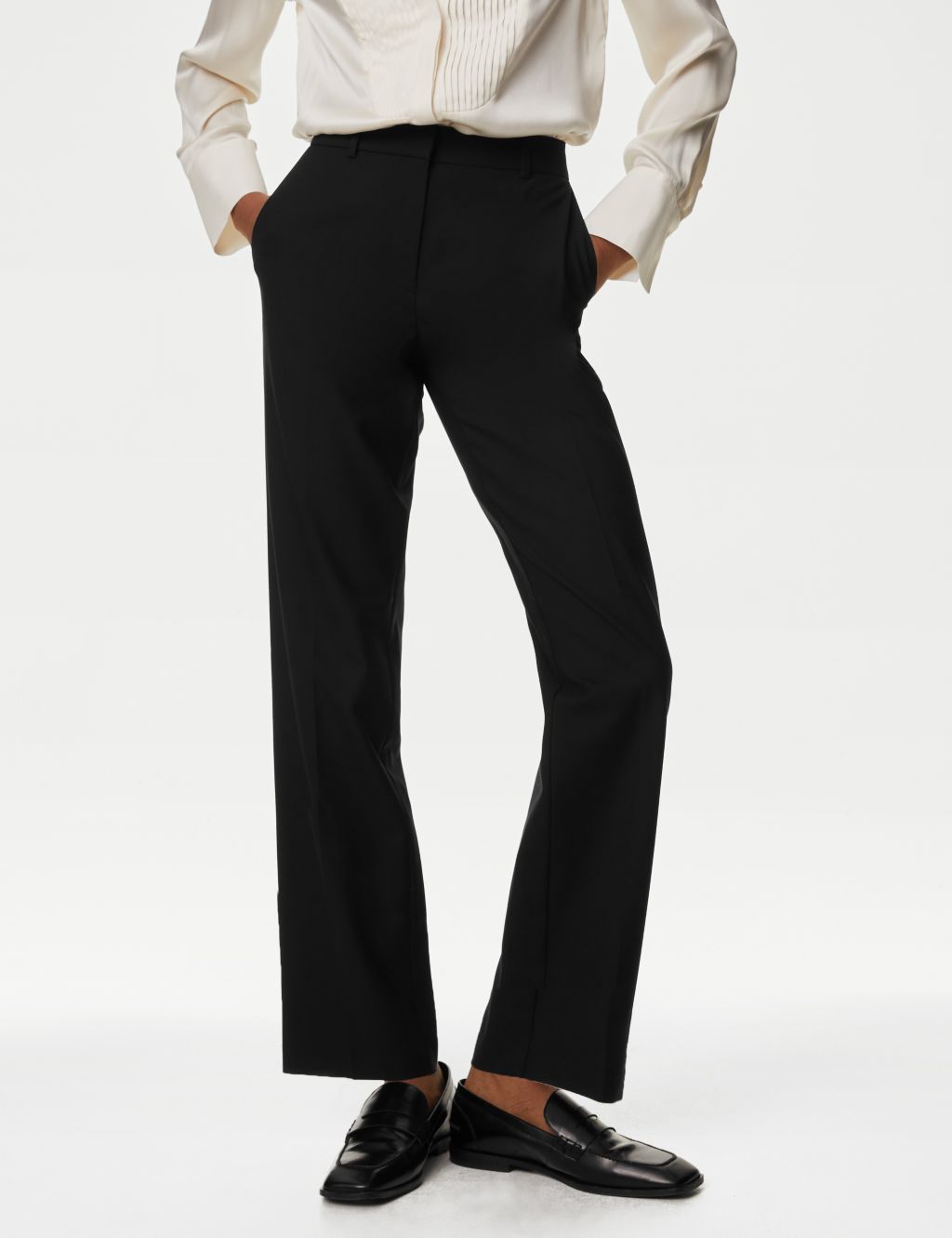 Wool Blend Straight Leg Trousers with Silk image 3