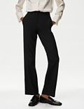 Wool Blend Straight Leg Trousers with Silk