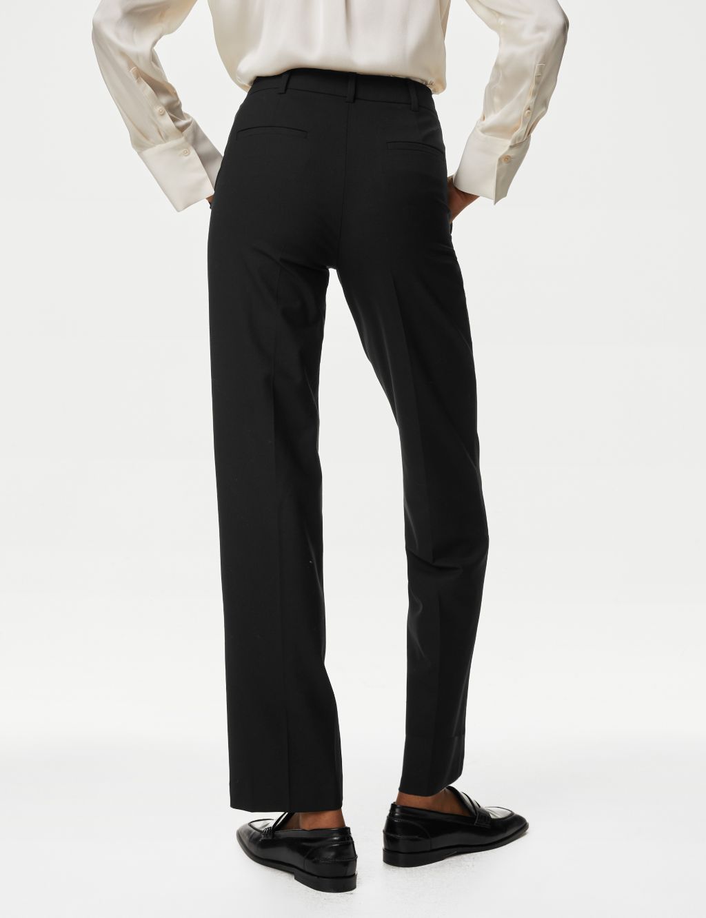 Wool Blend Straight Leg Trousers with Silk image 5