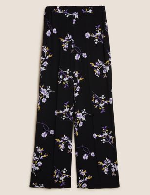 M&S Autograph Womens Floral Elasticated Waist Wide Leg Trousers