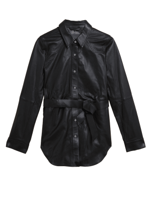 

Womens Autograph Leather Belted Shacket - Black, Black