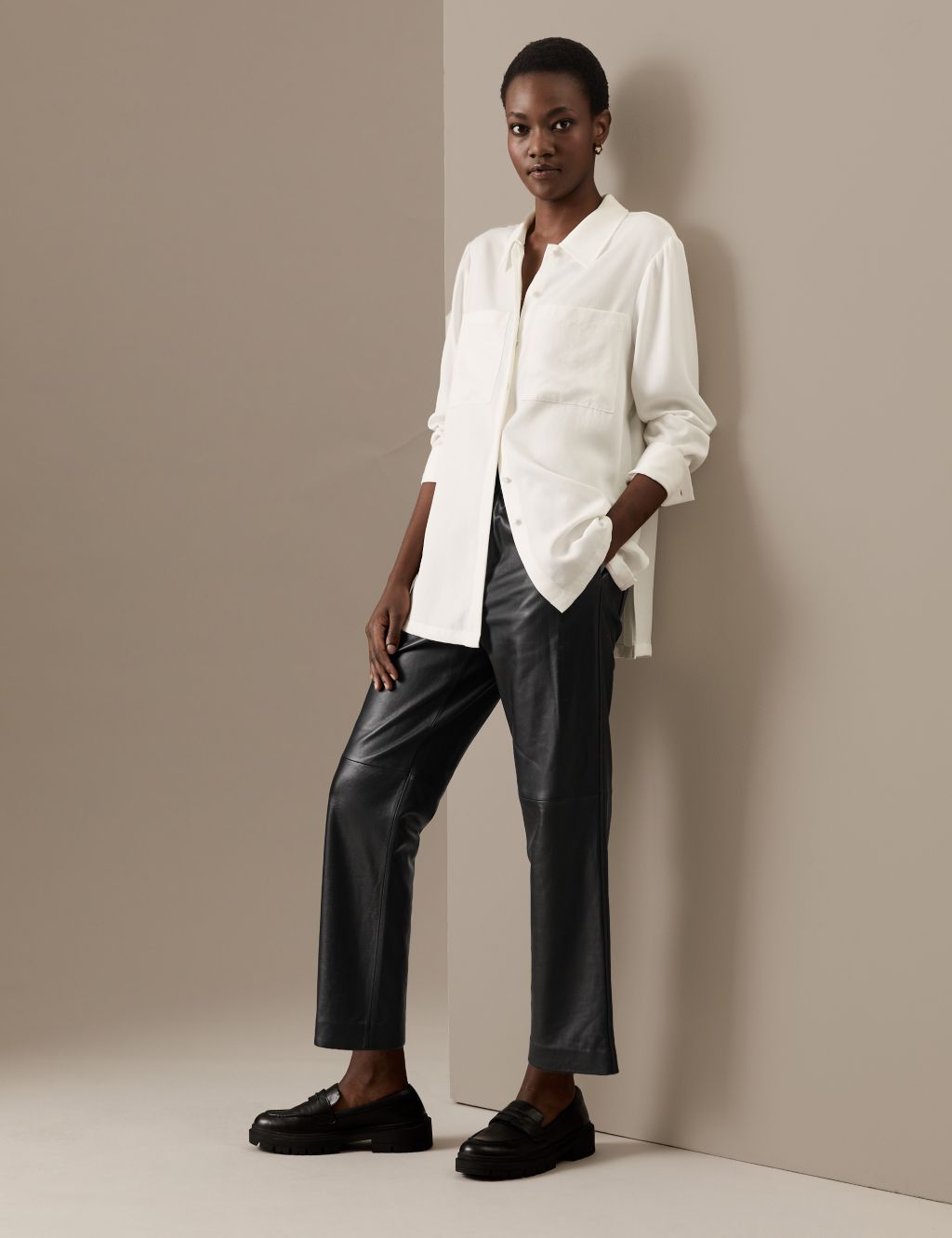 Leather Straight Leg Ankle Grazer Trousers image 1