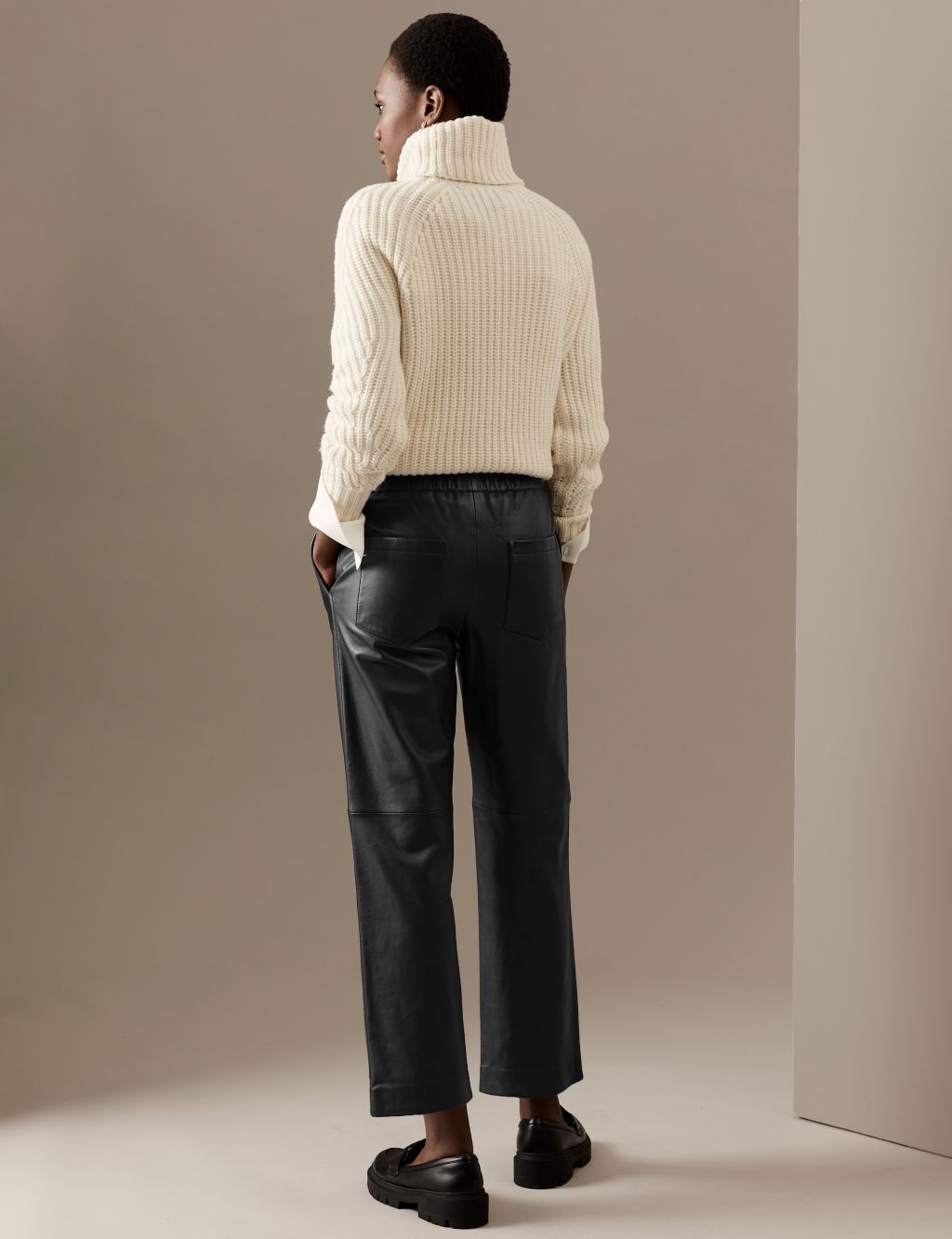 Leather Straight Leg Ankle Grazer Trousers image 3