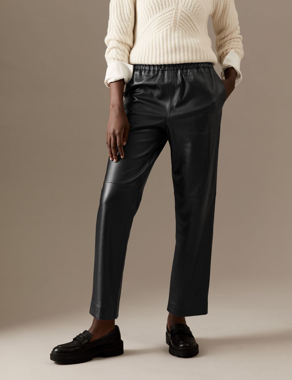 Leather Straight Leg Ankle Grazer Trousers image 4