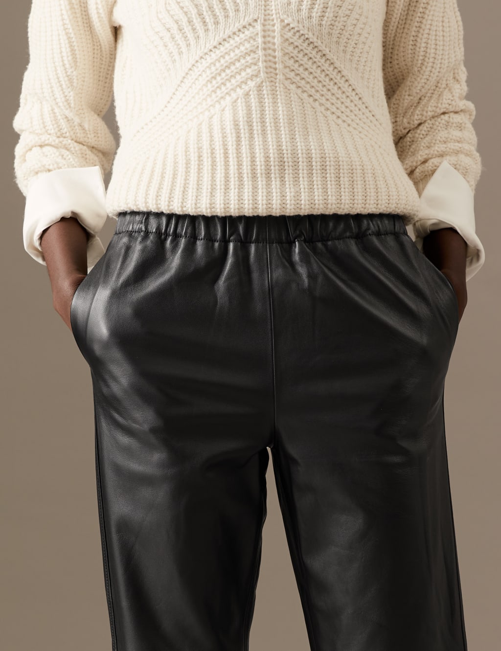 Leather Straight Leg Ankle Grazer Trousers image 5