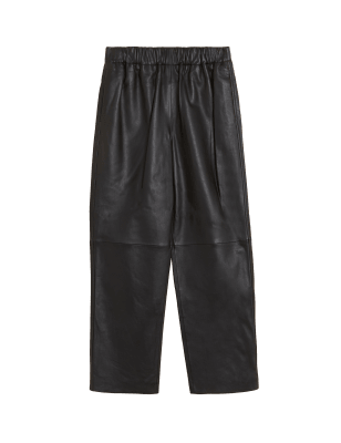 

Womens Autograph Leather Straight Leg Ankle Grazer Trousers - Black, Black