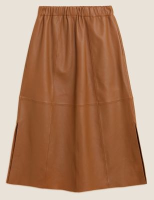M&S Autograph Womens Leather Midaxi A-Line Skirt