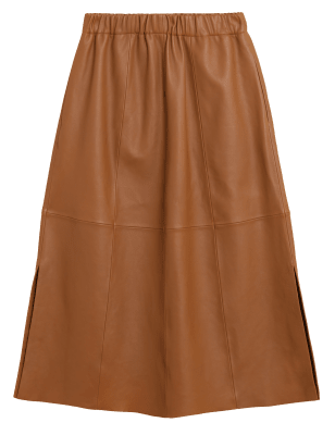 

Womens Autograph Leather Midaxi A-Line Skirt - Cognac, Cognac