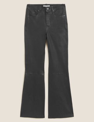 M&S Autograph Womens Leather Slim Fit Flare Trousers