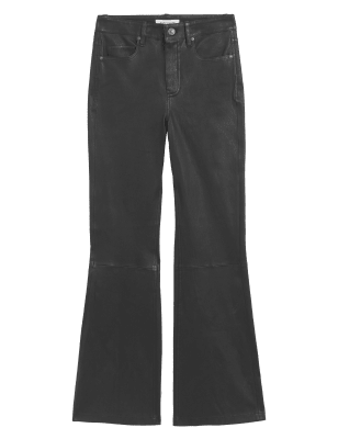 

Womens Autograph Leather Slim Fit Flare Trousers - Black, Black