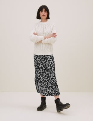 

Womens Autograph Satin Floral Midi Straight Skirt - Black Mix, Black Mix