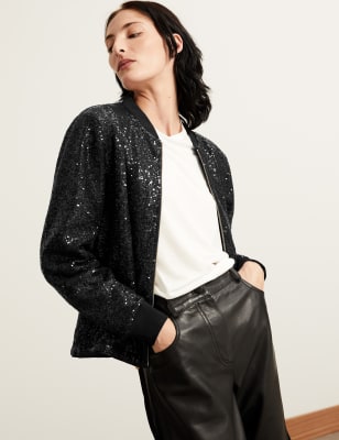 

Womens Autograph Sequin Relaxed Bomber Jacket - Black, Black