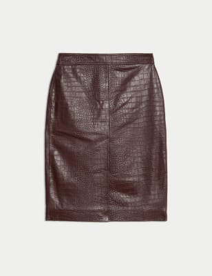 Leather Croc Knee-Length Pencil Skirt 2 of 6