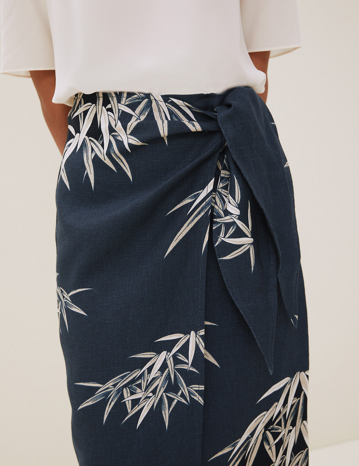 Linen Floral Midi Wrap Skirt