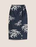 Linen Floral Midi Wrap Skirt