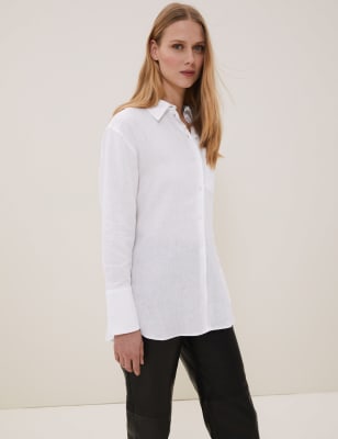  Chemise 100 % lin d'origine irlandaise à manches longues - White