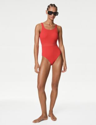 

Womens Goodmove Ribbed Padded Scoop Neck Swimsuit - Flame, Flame