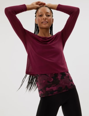 

Womens GOODMOVE Zweilagiges Langarmoberteil mit U-Ausschnitt - Dark Mulberry, Dark Mulberry