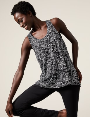 

Womens Goodmove Scoop Neck Relaxed Sleeveless Yoga Top - Black/White, Black/White