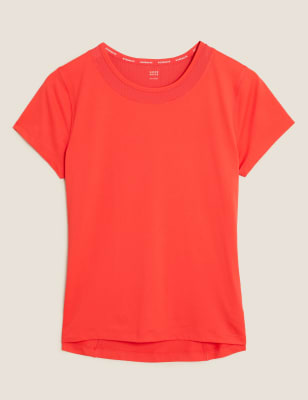 Wo Top à manches courtes avec détail en tulle au dos - Medium Red