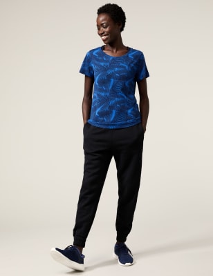 

Womens Goodmove Leichtes T-Shirt mit U-Ausschnitt und Muster - Blue/Black, Blue/Black