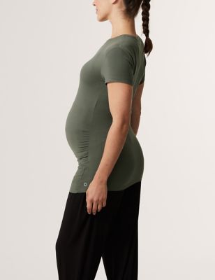 Marks And Spencer Womens GOODMOVE Maternity Scoop Neck T-Shirt - Dark Olive